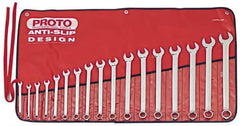 Proto - 17 Piece, 7mm to 24mm, 12 Point Combination Wrench Set - Metric Measurement Standard, Full Polish Finish, Comes in Tool Roll - Apex Tool & Supply