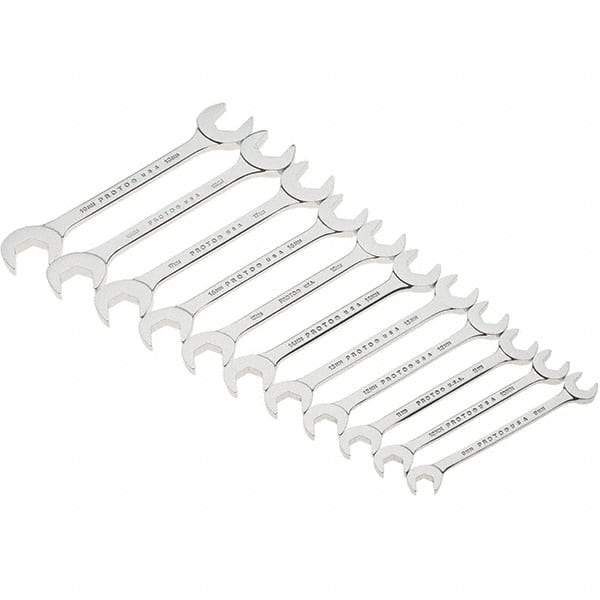 Proto - 11 Piece, 9mm to 19mm, Open End Wrench Set - Metric Measurement Standard, Full Polish Finish, Comes in Canvas Roll - Apex Tool & Supply
