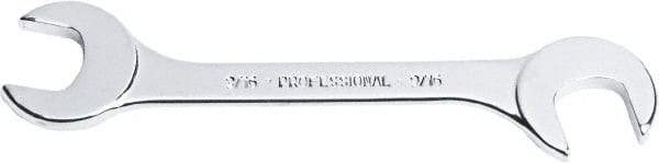 Proto - 15/64" Stubby Open End Wrench - 3" OAL, Double End, Satin Finish, 15° & 75° Head Angle - Apex Tool & Supply