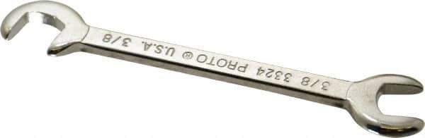 Proto - 3/8" Stubby Open End Wrench - 3-3/4" OAL, Double End, Satin Finish, 15° & 75° Head Angle - Apex Tool & Supply