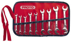 Proto - 9 Piece, 7/32" x 7/32" to 1/2" x 1/2", Open End Wrench Set - Inch Measurement Standard, Satin Finish, Comes in Nylon Roll - Apex Tool & Supply