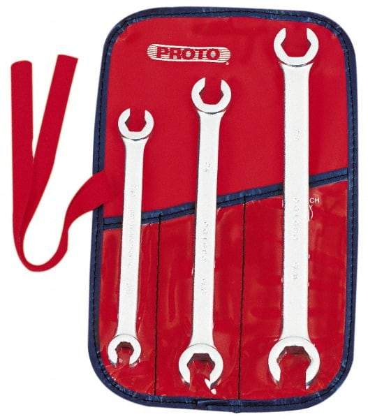 Proto - 3 Piece, 3/8" x 7/16" to 5/8" x 11/16", 6 Point Flare Nut Wrench Set - Inch Measurement Standard, Satin Finish, Comes in Nylon Roll - Apex Tool & Supply