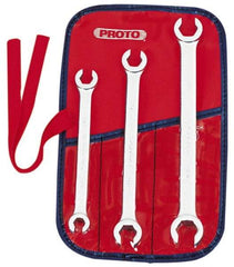 Proto - 3 Piece, 3/8" x 7/16" to 5/8" x 11/16", 6 Point Flare Nut Wrench Set - Inch Measurement Standard, Satin Finish, Comes in Nylon Roll - Apex Tool & Supply