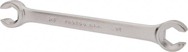 Proto - 1/2 x 9/16", Chrome Finish, Open End Flare Nut Wrench - 6 Points, 7-1/2" OAL, Steel, Double End Head - Apex Tool & Supply