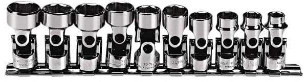 Proto - 10 Piece 3/8" Drive Standard Socket Set - 6 Points, 10 to 19mm, Metric Measurement Standard - Apex Tool & Supply