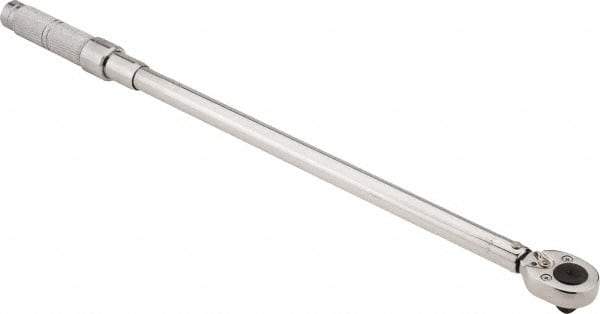 Proto - 1/2" Drive Micrometer Type Ratchet Head Torque Wrench - 70 N/m to 350 N/m Torque, 27-1/8" OAL, 1 N/m Graduation, Ratchet Head - Apex Tool & Supply