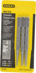 Stanley - 3 Piece, 1/32 to 3/32", Nail Punch Set - Round Shank, Comes in Carded - Apex Tool & Supply