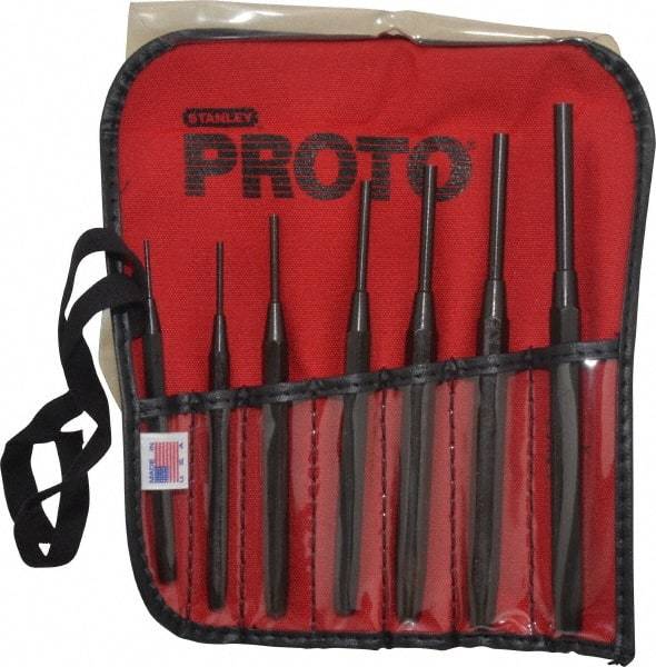 Proto - 7 Piece, 1/16 to 1/4", Pin Punch Set - Round Shank, Comes in Pouch - Apex Tool & Supply