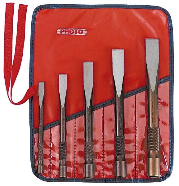 Proto - 5 Piece Cold Chisel Set - 6, 6-13/16, 7-5/8, 8-7/16 & 9-1/4" OAL, Sizes Included 3/8 to 7/8" - Apex Tool & Supply