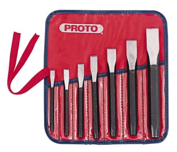 Proto - 7 Piece Cold Chisel Set - 5-1/2, 5-3/8, 5-9/16, 6, 6-3/4, 7-3/8 & 8" OAL, Sizes Included 5/16 to 7/8" - Apex Tool & Supply