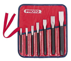 Proto - 7 Piece Cold Chisel Set - 5-1/2, 5-3/8, 5-9/16, 6, 6-3/4, 7-3/8 & 8" OAL, Sizes Included 5/16 to 7/8" - Apex Tool & Supply