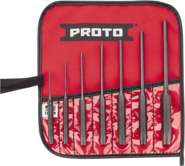 Proto - 7 Piece, 1/16 to 1/4", Pin Punch Set - Round Shank, Comes in Pouch - Apex Tool & Supply