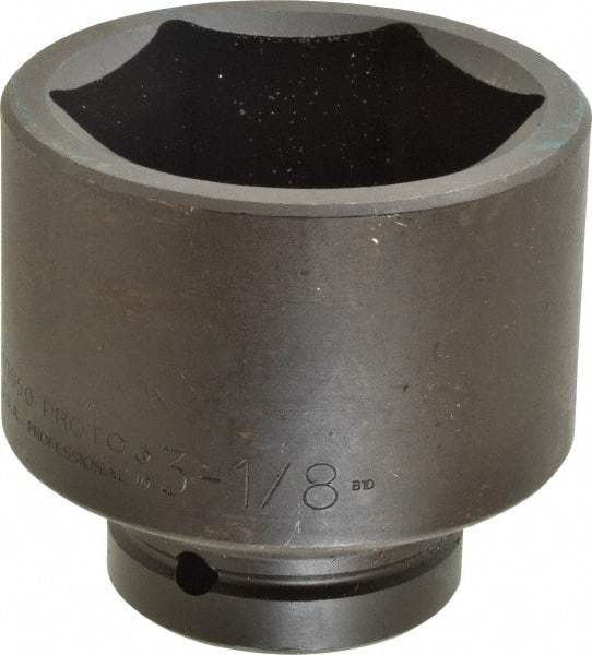 Proto - 1" Drive 3-1/8" Standard Impact Socket - 6 Points, 4-1/16" OAL - Apex Tool & Supply