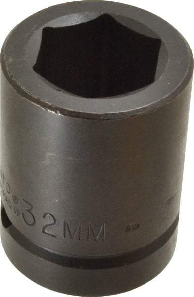 Proto - 1" Drive 32mm Standard Impact Socket - 6 Points, 2-7/16" OAL - Apex Tool & Supply