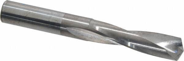 Atrax - 29/64" 135° Spiral Flute Solid Carbide Screw Machine Drill Bit - Bright Finish, Right Hand Cut, 2-1/8" Flute Length, 3-9/16" OAL, Split Point, Straight Shank - Apex Tool & Supply