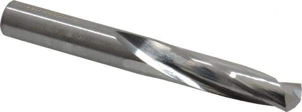 Atrax - 0.413" 135° Spiral Flute Solid Carbide Screw Machine Drill Bit - Bright Finish, Right Hand Cut, 2" Flute Length, 3-3/8" OAL, Split Point, Straight Shank - Apex Tool & Supply