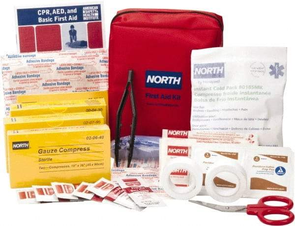 North - 61 Piece, 5 Person, Multipurpose/Auto/Travel First Aid Kit - 5" Wide x 2-1/2" Deep x 5-1/2" High, Nylon Bag - Apex Tool & Supply
