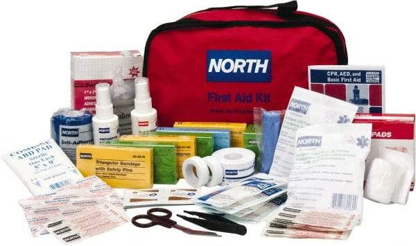 North - 187 Piece, 25 Person, Multipurpose/Auto/Travel First Aid Kit - 7" Wide x 6" Deep x 10" High, Nylon Bag - Apex Tool & Supply