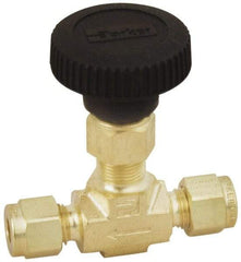 Parker - 3,000 Max psi, 1/8" Pipe, Brass, Inline Instrumentation Needle Valve - Compression x Compression CPI End Connections - Apex Tool & Supply