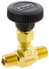 Parker - 3,000 Max psi, 3/8" Pipe, Brass, Inline Instrumentation Needle Valve - MNPT x MNPT End Connections - Apex Tool & Supply