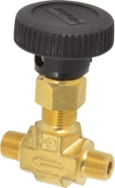Parker - 3,000 Max psi, 1/8" Pipe, Brass, Inline Instrumentation Needle Valve - MNPT x MNPT End Connections - Apex Tool & Supply