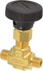 Parker - 3,000 Max psi, 1/8" Pipe, Brass, Inline Instrumentation Needle Valve - MNPT x MNPT End Connections - Apex Tool & Supply