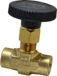 Parker - 3,000 Max psi, 1/4" Pipe, Brass, Inline Instrumentation Needle Valve - FNPT x FNPT End Connections - Apex Tool & Supply