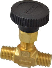 Parker - 3,000 Max psi, 1/4" Pipe, Brass, Inline Instrumentation Needle Valve - MNPT x MNPT End Connections - Apex Tool & Supply