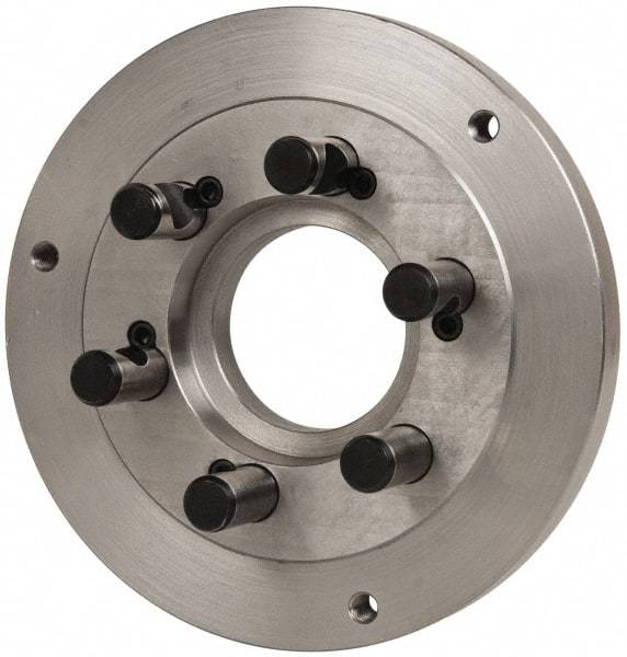 Buck Chuck Company - Adapter Back Plate for 10" Diam Self Centering Lathe Chucks - D1-6 Mount, 3-1/4" Through Hole Diam, 7.858mm ID, 10" OD, 0.985" Flange Height, Steel - Apex Tool & Supply