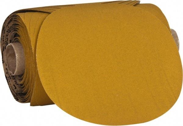 3M - 5" Diam, 120 Grit Aluminum Oxide Adhesive PSA Disc - Fine Grade, Gold, Polyester Backing, Flexible, Use with Random Orbital Sanders - Apex Tool & Supply