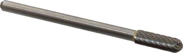 Atrax - 3/16" Cut Diam, 1/8" Shank Diam, Cylinder with Radius Head Single Cut Burr - Carbide, Radius End, 1/2" LOC, 1-1/2" OAL - Apex Tool & Supply