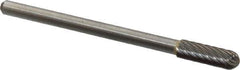 Atrax - 3/16" Cut Diam, 1/8" Shank Diam, Cylinder with Radius Head Single Cut Burr - Carbide, Radius End, 1/2" LOC, 1-1/2" OAL - Apex Tool & Supply