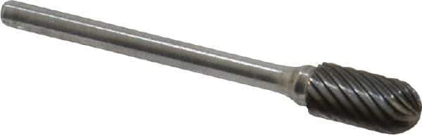 Atrax - 1/4" Cut Diam, 1/8" Shank Diam, Cylinder with Radius Head Single Cut Burr - Carbide, Radius End, 1/2" LOC, 1-3/4" OAL - Apex Tool & Supply