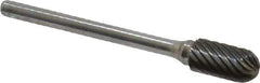 Atrax - 1/4" Cut Diam, 1/8" Shank Diam, Cylinder with Radius Head Single Cut Burr - Carbide, Radius End, 1/2" LOC, 1-3/4" OAL - Apex Tool & Supply