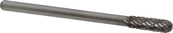 Atrax - 5/32" Cut Diam, 1/8" Shank Diam, Cylinder with Radius Head Double Cut Burr - Carbide, Radius End, 1/2" LOC, 1-1/2" OAL - Apex Tool & Supply