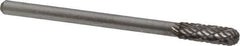 Atrax - 5/32" Cut Diam, 1/8" Shank Diam, Cylinder with Radius Head Double Cut Burr - Carbide, Radius End, 1/2" LOC, 1-1/2" OAL - Apex Tool & Supply