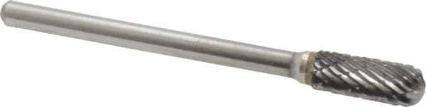 Atrax - 3/16" Cut Diam, 1/8" Shank Diam, Cylinder with Radius Head Double Cut Burr - Carbide, Radius End, 1/2" LOC, 1-1/2" OAL - Apex Tool & Supply