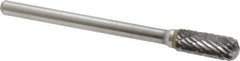 Atrax - 3/16" Cut Diam, 1/8" Shank Diam, Cylinder with Radius Head Double Cut Burr - Carbide, Radius End, 1/2" LOC, 1-1/2" OAL - Apex Tool & Supply