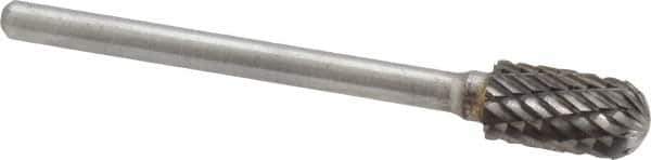 Atrax - 1/4" Cut Diam, 1/8" Shank Diam, Cylinder with Radius Head Double Cut Burr - Carbide, Radius End, 1/2" LOC, 1-3/4" OAL - Apex Tool & Supply