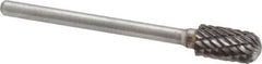 Atrax - 1/4" Cut Diam, 1/8" Shank Diam, Cylinder with Radius Head Double Cut Burr - Carbide, Radius End, 1/2" LOC, 1-3/4" OAL - Apex Tool & Supply