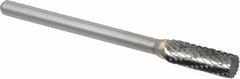 Atrax - 3/16" Cut Diam, 1/8" Shank Diam, Cylinder Head Double Cut Burr - Carbide, Flat End, 1/2" LOC, 1-1/2" OAL - Apex Tool & Supply