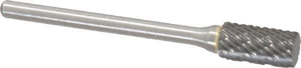 Atrax - 1/4" Cut Diam, 1/8" Shank Diam, Cylinder Head Double Cut Burr - Carbide, Flat End, 1/2" LOC, 1-3/4" OAL - Apex Tool & Supply