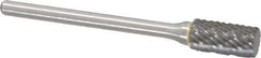 Atrax - 1/4" Cut Diam, 1/8" Shank Diam, Cylinder Head Double Cut Burr - Carbide, Flat End, 1/2" LOC, 1-3/4" OAL - Apex Tool & Supply