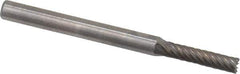 Atrax - 3/32" Cut Diam, 1/8" Shank Diam, Cylinder with End Cut Head Single Cut Burr - Carbide, End Cut End, 7/16" LOC, 1-1/2" OAL - Apex Tool & Supply