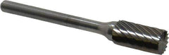 Atrax - 1/4" Cut Diam, 1/8" Shank Diam, Cylinder with End Cut Head Single Cut Burr - Carbide, End Cut End, 1/2" LOC, 1-3/4" OAL - Apex Tool & Supply