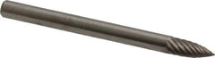 Atrax - 1/8" Cut Diam, 1/8" Shank Diam, Tree Head Single Cut Burr - Carbide, Point End, 1/4" LOC, 1-1/2" OAL - Apex Tool & Supply
