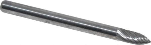 Atrax - 1/8" Cut Diam, 1/8" Shank Diam, Tree Head Single Cut Burr - Carbide, Point End, 5/16" LOC, 1-1/2" OAL - Apex Tool & Supply