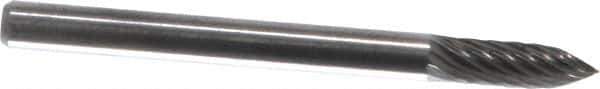 Atrax - 1/8" Cut Diam, 1/8" Shank Diam, Tree Head Single Cut Burr - Carbide, Point End, 3/8" LOC, 1-1/2" OAL - Apex Tool & Supply