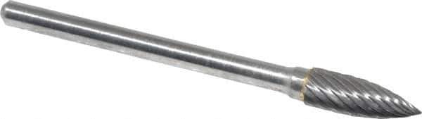 Atrax - 3/16" Cut Diam, 1/8" Shank Diam, Tree Head Single Cut Burr - Carbide, Point End, 1/2" LOC, 1-1/2" OAL - Apex Tool & Supply