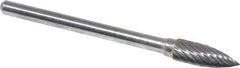 Atrax - 3/16" Cut Diam, 1/8" Shank Diam, Tree Head Single Cut Burr - Carbide, Point End, 1/2" LOC, 1-1/2" OAL - Apex Tool & Supply